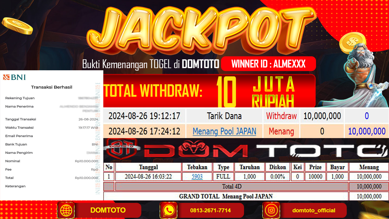 JACKPOT MENANG TOGEL POOL JAPAN 26 AGUSTUS 2024